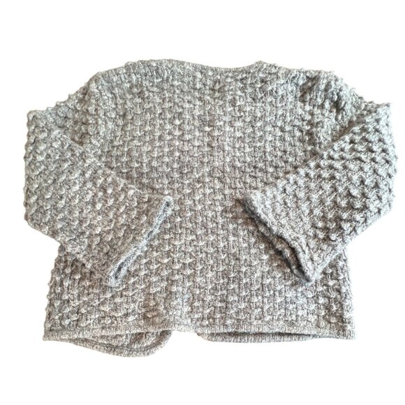 Harrington Square Textured popcorn Knit Cardigan L/XL Wool Blend Gray Fisherman - Picture 7 of 7